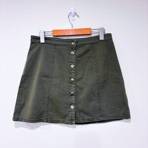 REBEL ROGUE Khaki Denim Mini Skirt Button Front | Medium *
